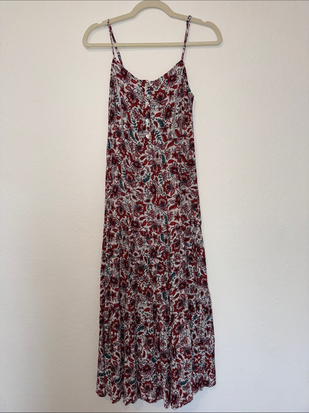 Red Floral Spaghetti-Strap Maxi Dress